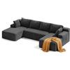Xbro Divano Angolare Modulare a U in Velluto a Coste, Divano Componibile Grande 4 Posti con Seduta Profonda e Tasche Laterali, Divano Relax per Soggiorno Famiglia Open Space, 320 x 160 x 62 cm