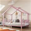 Ktipm Letto Montessori Bambini 90x200 cm con Parapetti e Design del Tetto | Lettino Bambino con Struttura Metallica, Lettino Montessoriano per Bambini con Supporto a Doghe, Senza Materasso, Rosa