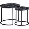 WOHNLING Tavolino Set di 2 Rotondo 50x50x45 cm Nero Effetto Marmo | 2 tavolini da salotto base in metallo, tavolini da soggiorno piccolo