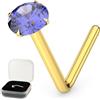 AZARIO LONDON Piercing per naso in oro giallo massiccio 9K con pietra preziosa di tanzanite, Pietra, Pietra, Oro Giallo