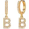 DREMMY STUDIOS Delicati orecchini a cerchio con iniziale Huggie, placcati in oro 14 carati, semplici e carini, con zirconia cubica, con iniziale A-Z, 26 lettere pendenti, orecchini ad anello da donna