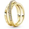 PANDORA Signature Anello con pavé incrociato a tripla banda placcato in oro 14k con zirconi cubici trasparenti, 50