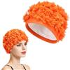 PATIKIL Cappello da nuoto floreale a petalo retrò poliestere | Colore Arancione, Tessuto Elastico, per Donne con Capelli Lunghi e Corti, Piscina, Spiaggia, Libero, Sport Acquatici