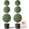 VEVOR Set di 2 Alberi Finti di Bosso a 3 Sfere da 914 mm Piante Verdi in PE