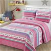 Kids Zone Home Linen 2pc Twin Size Quilt Copriletto Bambini/Adolescenti Cuori Rosa Viola/Lavanda Bianco Ragazze Multicolore Biancheria Da Letto Nuovo