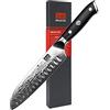SHAN ZU Coltello Santoku da Cucina Giapponese in Acciaio Damasco 18cm