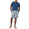 Amazon Essentials Pigiama Corto in Popeline di Cotone Uomo, Blu Marino Motivo Scozzese/Indaco, XXS