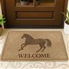 Generic Zerbino a forma di cavallo, rustico, con testo di benvenuto, marrone, lavabile, a basso profilo, per pavimento, decorazione per la casa, ingresso, portico esterno, balcone, 73 x 43 cm