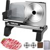TERUISI Affettatrice elettrica per carne, 200 W, per uso domestico, lame in acciaio inox da 19 cm, spessore regolabile da 0 a 18 mm, per prosciutto, pane, carne, verdura
