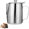 KEGAJEGA Brocca per latte in acciaio inox con coperchio, 1000 ml, senza gocciolamento, manico ergonomico, coperchio integrato, design della schiuma per caffè espresso, cappuccino, latte (1 l)