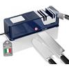 Kiseely Affilacoltelli elettrico 5 in 1, rivestimento in diamante, Motore Silenzioso, Affilacoltelli da Cucina con Base Antiscivolo, Utensili da Cucina Sicuri e Facili da Usare (Blu)