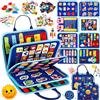 POWZOO Busy Board per Bambini,9 in 1 Gioco Montessori Sensoriale,Tavola Attività Educativa in Feltrone,Giocattolo Apprendimento Abilità Vita,Ideale per Viaggi, Regalo Compleanno Bambini 1-5 Anni(Blu)