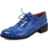 Lizoleor Francesine Donna Tacco Largo Medio Punta Rotonda Scarpe Stringate Oxford British Comodo Ruffles Vintage Blu Numero 38 EU/39CN