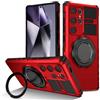 XKchatpt Custodia per Samsung Galaxy S24 Ultra con Supporto ad Anello Magnetico Girevole a 360°, Protezione Antiurto Regolabile, Rosso
