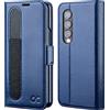 OCASE Portafoglio Cover per Samsung Galaxy Z Fold 4 (7,6 Pollici) Blu | Custodia a Ribalta, Portafoglio in Pelle PU, Blocco RFID, 4 Slot per Carte, Supporto Integrato, Protezione Antishock