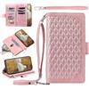 xinyunew Cover Compatibile Con Samsung Galaxy A51/M40S con Cordino,Flip Portafoglio Custodia in pelle,[9 Porta Carte][Magnetico],Custodia Libro Cover con Laccio Antiurto con Necklace,rosa