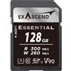 Exascend Essential - Scheda di memoria SD SDXC UHS-II V90, 300 MB/s, 128 GB, qualità cinematografica, 8K UHD, velocità di scrittura fino a 260 MB/s, lettura 300 MB UHS-II, classe 10, U3, V90 (UHS-II V90, 128