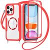 xinyunew Magnetica Cover per iPhone 13 con Cordino, Integrata 9H Vetro Temperato Schermo e Protezione Collana Fotocamera, Custodia Antiurto 360 Gradi Fronte Retro Doppia Faccia Case - Rosso