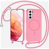xinyunew Magnetica Cover con Cordino per Samsung Galaxy S22,[Compatibile con MagSafe], Cover in Silicone, Regolabile Cordino da Collo Nylon Catena Collana Tracolla,rosa