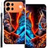 WUACYEAMING Custodia Compatibile con Oppo A7 Pro Max,con Slot Carte PU Pelle Portafoglio Libro Case Antiurto Bumper Motivo Magnetica Flip Protettiva Resistente Due lupi