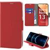 N NEWTOP Cover Compatibile con Redmi Note 13 PRO 4G, HQ Lateral Custodia Libro Flip Chiusura Magnetica Portafoglio Simil Pelle Stand Protezione Completa Case TPU Anti Urto Guscio Base (Rosso)