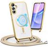 Noyabox Collana per Samsung Galaxy S24 FE con nastro, 1 pellicola protettiva magnetica per Samsung Galaxy S24 FE Necklace Corda, custodia protettiva con cordino da appendere, colore oro