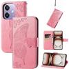 JIUNINE Cover per OPPO A40 4G / OPPO A40M / OPPO A60 5G, Custodia Interno TPU Antiurto Portafoglio con Disegni di Farfalla [Carta Fessura] [Supporto Stand] Cover Libro in PU Pelle, Rosa
