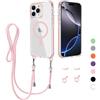 GoodcAcy Magnetica Cover per iPhone 16 Pro Max con Cordino,Custodia Trasparente Hard PC Sottile TPU Bumper Antiurto Protettiva Case con Corda Collana Tracolla Laccio, Rosa