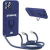 GoodcAcy Cover con Collana Compatibile con Tecno Spark 20/Spark 20C, Cover con Pratico Cordino, Slidable Protezione Fotocamera Slot Carte 360°Anello Supporto,Custodie a tracolla e cordini Blu