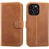 Lensun Cover in Pelle Vera per iPhone 14 Pro Max- Marrone Retrò | Custodia in Vera Pelle [RFID Blocking] Libro con Portafoglio Chiusura Magnetico Flip Custodie Cuoio