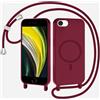 xinyunew Magnetica Cover con Cordino per iPhone 6/7/8/iPhone SE 2020/SE 2022,[Compatibile con MagSafe], Cover in Silicone, Regolabile Cordino da Collo Nylon Catena Collana Tracolla,rosso
