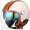 QJWMatic Casco da Moto Vintage con Bluetooth, in Pelle, con Doppia Visiera, Visiera Parasole, Casco Jet da Donna e Uomo, Scooter, Casco da Strada, omologato ECE C,M57-58CM