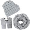CheChury Cappelli Sciarpa Guanti Set Invernale da Donna Berretto a Maglia Berretto con Apertura Capelli Guanti Touch Screen Invernali Moda Sciarpa 3 Pezzi,Grigio chiaro-01,Taglia unica