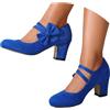 KBOPLEMQ Scarpe da donna con tacco largo, elegante tacco piccolo, cinturino piatto Dirndl, scarpe da sposa, scarpe da sposa chiuse, con plateau, O blu., 36 EU