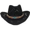 Vervevum Cappello da Cowboy in Paglia Cappello da Cowgirl da Donna Cappelli Traspiranti Intrecciati con Paglia per Vacanze al Mare Viaggi Quotidiani, Cachi, Cowboy