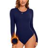 WOWENY Body termico da donna, maniche a 3/4, elegante, in micropile, caldo, girocollo, da donna, a maniche lunghe