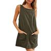 Haibang Vestito con Gilet Donna, Abito da Donna in Velluto A Coste, Mini Abito con Tasche, Vestito Elegante Autunno Inverno Linea Ad A, Verde Militare