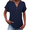 Tisfeer Top da donna in lino estivo a maniche corte T-shirt con bottone scollo a V elegante casual camicetta a tunica allentata tinta unita 2025 vestiti alla moda