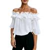 Generico Top Donna Manica Corta Spalle Scoperte con Volant Estive Camicia Sexy e Casual Maglietta Moda Abbigliamento Elegante Maglie Mezze Magliette Loose Camicetta Bohémien Tinta Unita