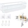 ruyxihom Porta Spugne Lavello Cucina Muro, Organizer Lavandino Parete, Supporto Spugna Sapone, Scaffale in Metallo Senza Foratura con Vassoio Antigoccia, Porta Strofinacci e 3 Ganci per Cucina e Bagno, Bianco