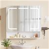 TEENFON Specchio Bagno Contenitore con Luce LED e Presa Elettrica, Mobile Bagno a Specchio con 3 Ante e Gancio Asciugacapelli, 3 Temperature di Luce Dimmerabili a Touch, Ripiani Regolabili, Bianco