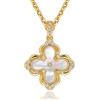 Jenosy Collana da donna a quadrifoglio, placcata oro 14 carati, con ciondolo a forma di quadrifoglio, doppio lato con diamanti, in filigrana vintage, medium, Ottone, Nessuna pietra preziosa