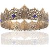 LEEMASING King Men Gold Tiara Corona Imperiale Medievale Fascia Cristallo Concorso Costumi per Matrimonio Halloween Faire Compleanno