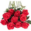 Flojery 10 rose artificiali in seta rossa, a stelo lungo, per bouquet di nozze fai da te, centrotavola, decorazione per la casa