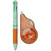 OSAMA - Set Cancelleria con Bianchetto a Nastro, 20 METRI + Penna a Sfera 4 Colori 4 Multi, Kit Cartoleria e Cancelleria Scuola e Ufficio con Correttore a Nastro e Penna Multicolore, Verde/Arancio