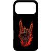 Rock and Wear Custodia per iPhone 17 Pro Max Fiammeggiante Scheletro Mano Rock On Horns Up Concert
