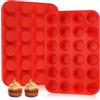 Jinsion 2 Pezzi 24 Cavità Stampi per Muffin, 32.5x22.5x2.3cm Stampo Silicone | Stampi Muffin, Teglia Muffin Antiaderente, Riutilizzabile, Lavabile in Lavastoviglie, per Cupcakes, Brownies, Budino, Rosso