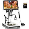 Tomlov Microscopio digitale 1200X, schermo LCD 7'', foto/video HD, LED