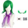 Pwsap Cosplay Parrucche Parrucca da Donna,Verde Corto Parrucca Green Corto Sciolti Parrucche con Cuffia per parrucca Ciglia finte Sciarpa per Halloween Carnevale Natale Compleanno