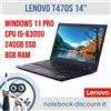 Lenovo Notebook Lenovo ThinkPad T470s 14" Cpu i5-6300u Ram 8Gb SSD 240gb Win11 Pro